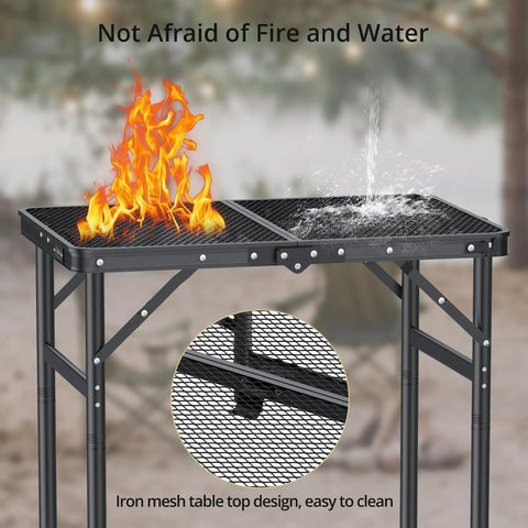 Foldable Grill Table With 3 Height Settings Up To 29.5 Inches Lightweight Camping Table With Heat Resistant Mesh Top Waterproof