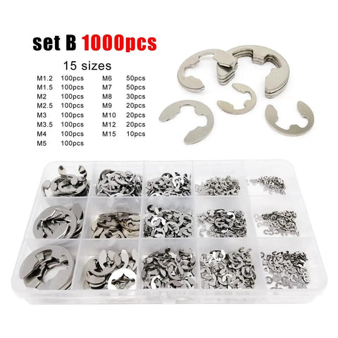 Beefed Up External Retaining Ring Kit In 304 Stainless Steel For Shafts E Clip Circlip Snap Ring Washer 1000pcs Set B