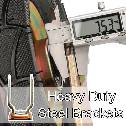 Close-up of Heavy Duty Steel Brackets measuring eight inch rubber wheel from Smooth Operator Heavy Duty Industrial Casters.