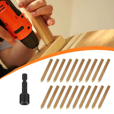 Wood Dowel Screws Kit With Driver, 20 Double Headed Hanger Bolts, 5/16-18 X 2 Inch, Carbon Steel Fasteners in use