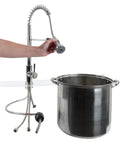 Pull Down Kitchen Faucet With Sprayer Chrome Finish 2 In 1 displayed with hand operation and large stainless steel pot underneath