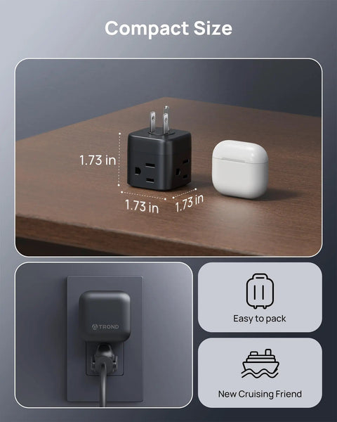 Compact Three Outlet Power Extender With Two USB Chargers For Travel And Home Office, Easy Access Sideways Plug Adapter, Non Surge Protector.