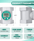 3 Inch Digital Water Flow Meter With NPT Fittings and IP68 Waterproof Aluminum Housing, side and front view showing display and size