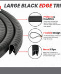 Large U Edge Trim Seal With Internal Clips For Auto And Home, 0.656 Inch U Height, close-up of flexible black material