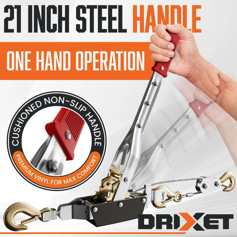 Heavy Duty Come Along Winch 4 Ton Hand Puller With Cable And Pulley Built Tough Dual Gear Ratchet System Three Hooks