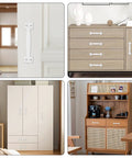 Various furniture installations showing 2 Pack White Barn Door Handle Pulls 5.5 Inch with Screws on cabinets and drawers in a modern home.
