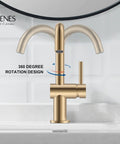 Champagne Bronze Single Handle Bathroom Faucet One Hole Vanity Sink With Lead Free Certified Design And Slick Aerated Flow for 360 degree rotation in modern decor.