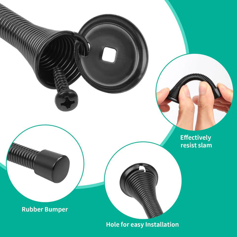 Heavy Duty Spring Door Stops 6 Pack Matte Black Wall Mount Blockers with rubber bumpers for easy installation and slam resistance.