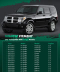 Dodge SUV with vehicle fitment chart for various models and engine types.