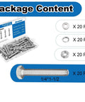 Beefed-Up 1/4x1-1/2 Inch Hex Bolts Kit With 20 Nuts, 20 Flat Washers, And 20 Spring Washers In 304 Stainless Steel SAE Right Hand Threads