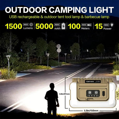Crazy Bright USB C Rechargeable Camping Lantern With 1500 Lumens 5 Modes 3 Light Sources Foldable Portable Tent Light illuminating road