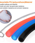 Red PU Pneumatic Tubing Hose For Air Compressor 8mm Outer Diameter By 5mm Inner displayed with other colored tubes and material