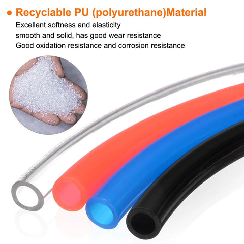 Red PU Pneumatic Tubing Hose For Air Compressor 8mm Outer Diameter By 5mm Inner displayed with other colored tubes and material