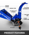6 Inch 3 Point PTO Wood Chipper For 40-100 HP Tractors Heavy Duty Mulcher With 30 Inch Rotor And Reversible Blades Category 1 And 2 Hitch