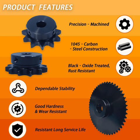 Rock Hard 16 Tooth #40 Roller Chain Sprocket With 1-1/4 Inch Bore Keyway Heavy Duty Black Oxide Finish showcasing precision machined design.