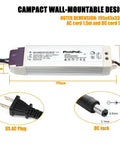 Dimmable 50W LED Driver for Light Strips and Accent Lighting 110V AC to 12V DC Transformer, Magnetic Mount, US AC Plug, DC Jack