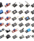 Assorted modules from the 37 In 1 Sensor Starter Kit For Arduino And Raspberry Pi showcasing various sensors for DIY projects.