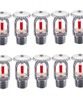 10 Pack Solid Copper Fire Sprinkler Heads 155F Upright Spray Half Inch Npt Thread with red indicator for safety.