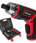 4V Cordless Screwdriver Kit With 44 Accessories, 5.65Nm Torque, 200 RPM, with case and dual position handle visible