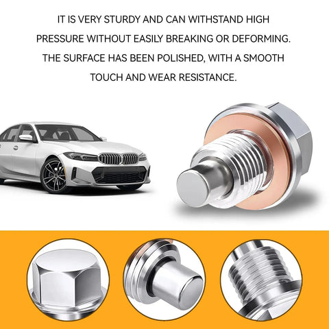 Magnetic Oil Drain Plug Kit M14x1.5 Stainless Steel With Five Copper Crush Washers Gasket Anti Leakage Universal Replacement For Cars