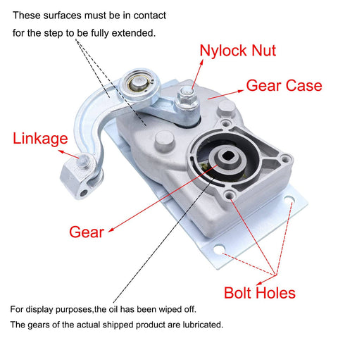 Exterior Gearbox Linkage With Step Motor For RV Electric Steps, OEM Ready Replacement Kit, Fits Models 22 Through 40, metal parts view