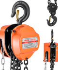 VEVOR 3-ton orange hand chain hoist with galvanized G80 chain and hook, front view.