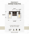 Farmhouse Style Dope Two Light Bathroom Vanity Lights Over Mirror With Clear Glass Shades In Oil Rubbed Bronze Wall Fixture with dimensions.