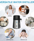 Versatile 1-gallon countertop water distiller in stainless steel for coffee, CPAP, and humidifiers