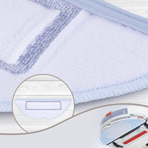 12 Pack Replacement Microfiber Mop Pads For S7 S7 Plus S7 MaxV S7 MaxV Plus S7 MaxV Ultra S7 Pro Ultra S8 S8 Plus Vacuum Robots VibraRise Wet Mop Cloths In Blue Gray, showing close-up of pad texture and fitting detail