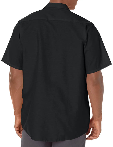 Men's Pro Grade Short Sleeve Industrial Work Shirt Lightweight Cotton Poly Blend Regular Fit Button Down back view in black, size large