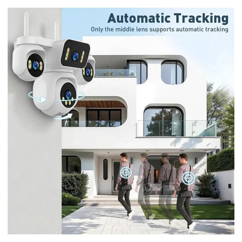 4-Lens Wireless IP Camera 20MP Quad-Split View Boasts Badass Clarity To Your Fortress With 12X Optical Zoom showing automatic tracking feature.