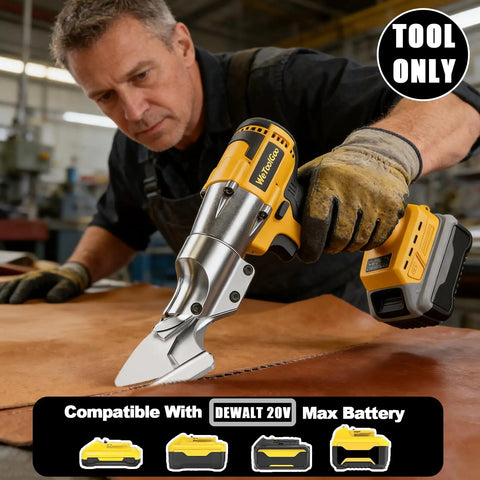 WeToolGoo Cordless Brushless Metal Shears For Dewalt 20V Max Cutting Up To 14 Gauge Steel And Stainless Sheet With 500Nm Torque And Swiveling Head For Iron Leather Cardboard Without Battery Included, cutting leather.