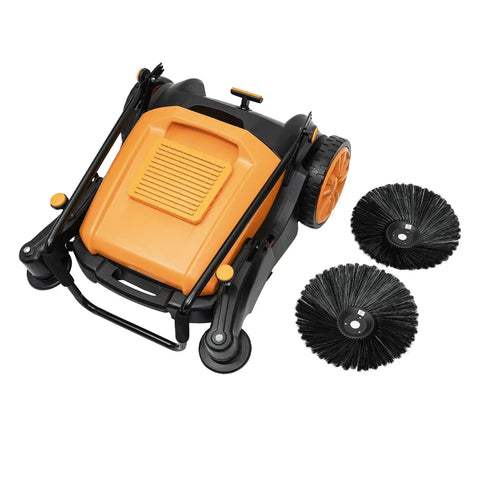 Massive 41 Inch Outdoor Hand Push Floor Sweeper With Huge 14 Gallon Dustpan Capacity Perfect For Patios Driveways And Commercial Yards High Efficiency Cleaning Machine That Makes Broom Work Obsolete Super Duper Easy To Maneuver Around Big Spaces