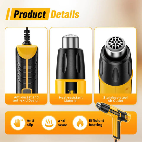 Mini Heat Gun Dual Temperature 600W With 572F And 932F Settings, 4.9 Foot Power Cord, overheat protection, detailed view