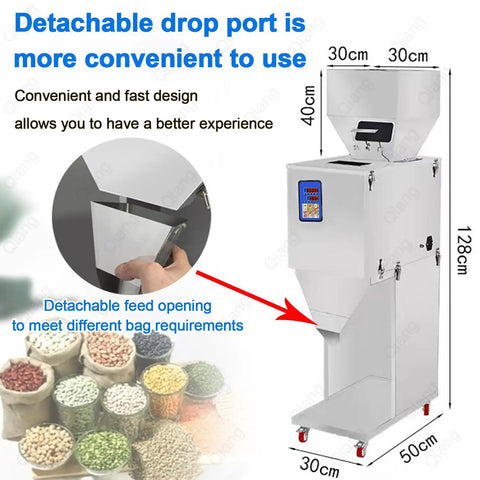 Plug And Play Automatic Granular And Powder Filling Machine Quantitative Dispenser with detachable drop port and mobile setup.