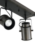 Close-up of Williamsburg 3-Light Track Lighting With Dark Wood Finish And Metal Accents, Rustic Industrial Style, Pivoting Heads