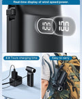 Cordless Air Duster With 60 MPH Wind Power displaying wind speed, charging setup, and portability features for easy use.