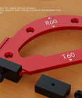 Hella Precise Router Corner Jig Radius Template Set R10 To R60 Heavy Duty Aluminum with R60 and T60 markings for woodworking.