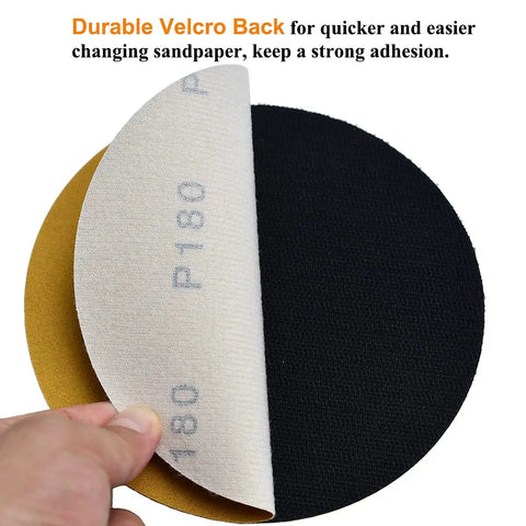 Close-up of 6-Inch No-Hole Hook And Loop Sanding Discs 180 Grit For Automotive And Woodworking showing Velcro backing.