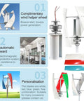 Big Power Vertical Wind Turbine Kit For Home And Biz Use showing various blade colors and design features