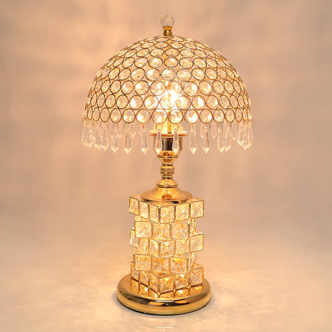Crystal Table Lamp Set Of 2 Modern Bedside Lamps For Bedroom 3 Way Dimmable Lit Nightstand Lights Decorative Night Lamps For Living Room Office Home With E26 Base; close-up view of one lamp with crystal-studded shade and metal base.