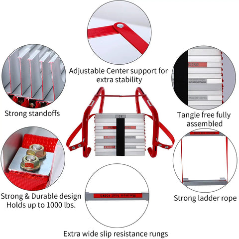 Retractable Fire Escape Ladder For Two Story Homes 15 Foot Aluminum Steps With Extra Wide Anti Slip Rungs Portable And Easy Deploy