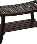 Brown Waterproof Teak Shower Bench With Sloped Seat And LiftAide Arms For Easy Safe Transitions In And Out Of The Shower Built In Storage