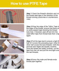Four steps showing Copper Anti Seize Tape for Threads Three Quarters Inch By Fifty Feet PTFE Resin With Metal Flakes application