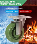 Heavy Duty Stainless Steel Bracket Casters Set Of 4 With 1.5 Inch Wheels High Temperature Up To 2800 Lb Capacity