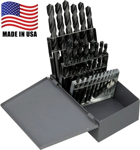 Dope High Speed Steel Drill Bit Set 1.0 To 13.0 Millimeter Increments In 0.5 Millimeter Steps 25 Piece Jobber Length with USA flag