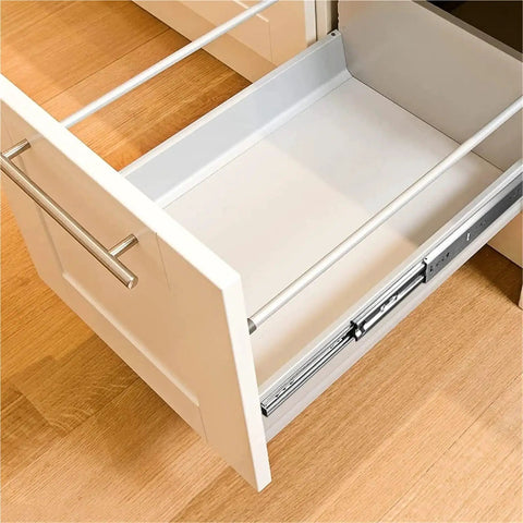 Beefy Heavy Duty Drawer Slides 400mm 16 Inch Pair With 120kg Load Capacity Smooth Glide Runners installed in kitchen cabinet.