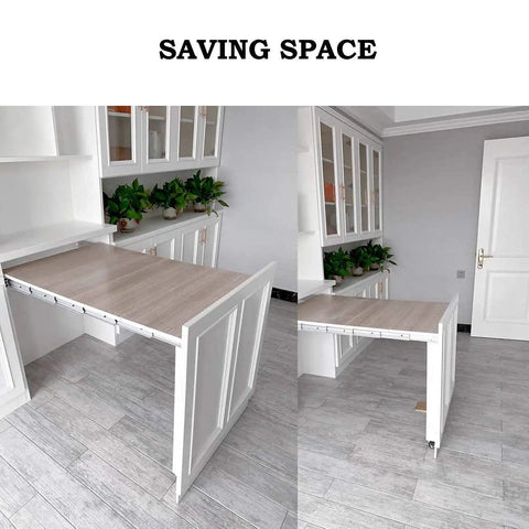 Beefy Full Extension Table Slide 50 Inch Heavy Duty Aluminum Sliding Rail in use under kitchen counter showing extension.