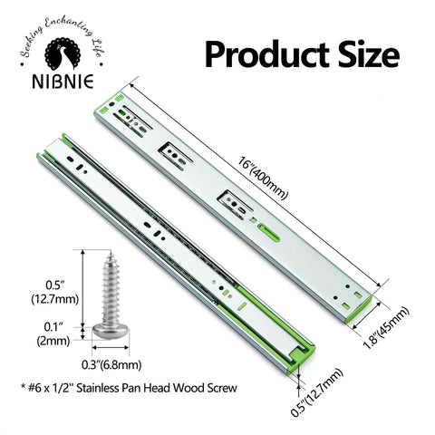 6 Pairs 16 Inch Soft Close Drawer Slides With Full Extension Ball Bearing Self Closing Side Mount Hardware For Kitchen Cabinets RV Tool Boxes Built To Last Heavy Duty 150 LB Capacity, 16 in steel size diagram