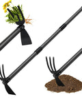 Heavy Duty 2 In 1 Garden Hoe And Cultivator With A 45 Inch Long Adjustable Handle removing weeds from soil